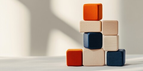 Fototapete - Minimalist Educational Design Geometric Wooden Blocks in Soft Neutrals and Bold Colors - Innovative Learning Aesthetics for Early Childhood Development