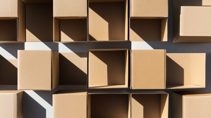 Poster - Sustainable Packaging Evolution Minimalist Cardboard Box Grid Showcasing Eco-Friendly Logistics Design for Modern Supply Chain Optimization