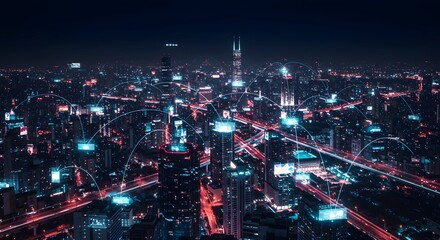 Smart City Cloud Concept AI Robot Data, Line Connection technology Science Concept.