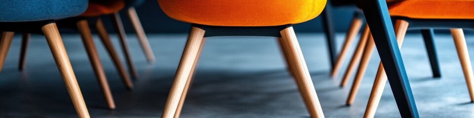 Aufkleber - Scandinavian Design Meets Modern Workspace Minimalist Color-Block Chairs Showcasing Ergonomic Collaborative Seating for Contemporary Corporate Environments