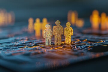 Leinwandbilder - Digital Community Connectivity AI-Powered Inclusive Networks Visualizing Human Interaction Through Glowing Pixel Silhouettes in Futuristic Tech Ecosystem