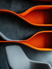 Poster - Fluid Dynamics and Modern Design Ergonomic Abstract Visualization of Innovation, Industrial Aesthetics in High-Contrast Orange and Grey Architectural Minimalism