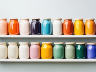 Aufkleber - Minimalist Creative Studio Palette Vibrant Ceramic Color Storage Jars Showcasing Artistic Workflow Optimization and Design Inspiration for Modern Content Creators