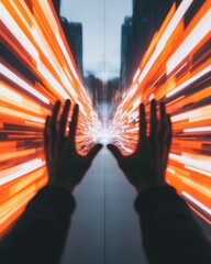 Aufkleber - Immersive Digital Transformation Next-Gen UX Interaction with Radiant Holographic Energetics - Futuristic Human-Tech Interface Visualization