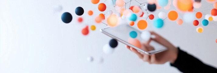 Fototapete - Future-Forward Blockchain Visualization Dynamic Digital Network Mapping on Tablet - Innovative Tech Communication for Next-Gen Business Intelligence