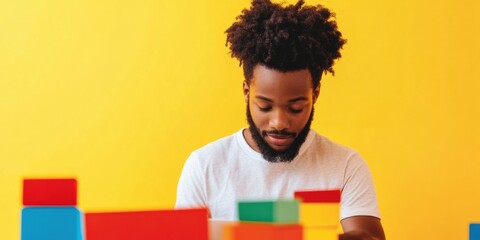 Poster - Vibrant Minimalist Creative Gen Z Entrepreneur Exploring Color Psychology in Design Workspace with Modular Block Styling - Innovative Branding and Digital Strategy Visualization