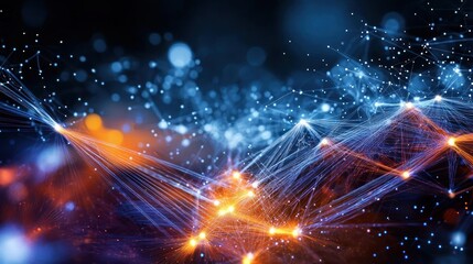 Abstract Digital Network with Glowing Orange and Blue Connections