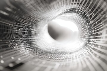 Wall Mural - a black and white image of a tunnel with a white light shining through it. the tunnel is filled with