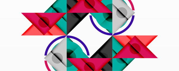 Aufkleber - Abstract geometric composition with intersecting triangles, circles, and gradients, creating a dynamic layered pattern with depth and contrast