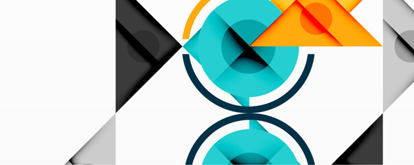Leinwandbilder - Abstract geometric composition with intersecting triangles, circles, and gradients, creating a dynamic layered pattern with depth and contrast