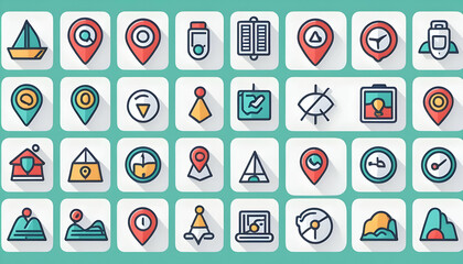 Colorful Icons for Location Tracking, Navigation, and Mapping Uses