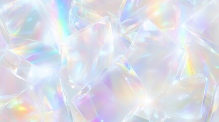 Fototapete - Holographic background with iridescent crystal shapes and pastel rainbow colors, featuring ethereal light effects and a dreamy, magical atmosphere. High-resolution, hyper-realistic and super-detailed 