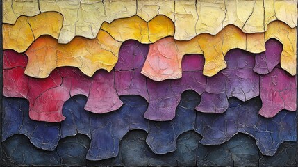Abstract colorful jigsaw puzzle art, vibrant gradient texture with unique shapes, mosaic design, modern artistic background.