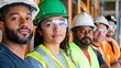 © aironamad - A dedicated construction team poses proudly on the job site showcasing their commitment to safety and teamwork