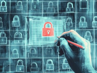 Wall Mural - visual depiction of cybersecurity measures showcasing a focus on data protection and access control 