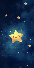 Wall Mural - a cartoon star is floating in the sky with a smile on its face