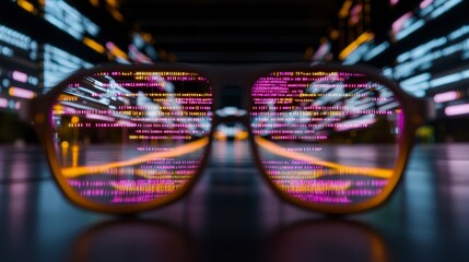 Glowing Code Reflected in Spectacles  Digital  Abstract  Technology Image