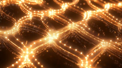Canvas Print - abstract digital background with glowing pattern and flowing light effects in warm tones