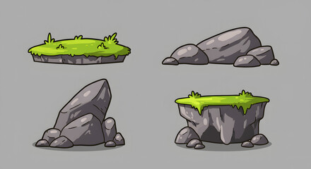 Cartoon Styled Rock and Ground Platform Asset Set