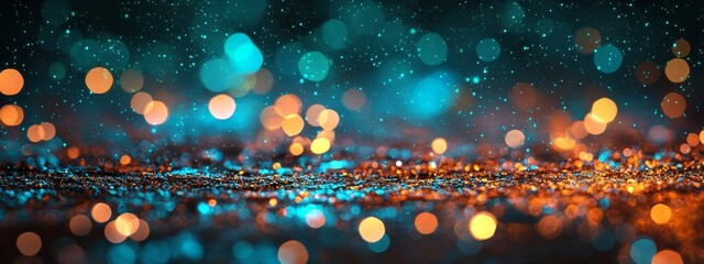 Wall Mural - a beautiful christmas and new year background banner featuring golden bokeh lights set against a dar