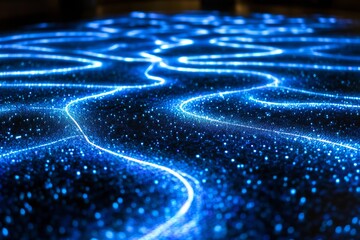 Canvas Print - a mesmerizing display of blue light waves creates an enchanting atmosphere with sparkles on a dark b