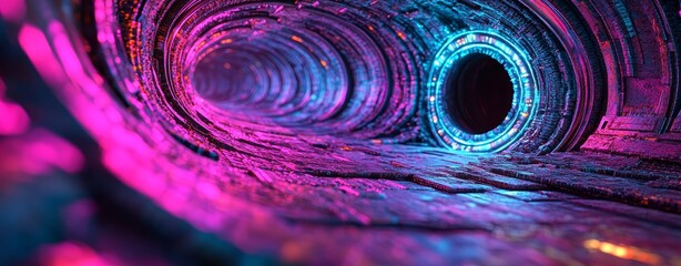 Wall Mural - a vibrant image of a tunnel with a galaxy-inspired aesthetic, featuring swirling neon walls and a st