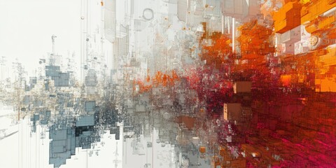 Canvas Print - dynamic abstract composition with vibrant colors and geometric shapes in digital landscape