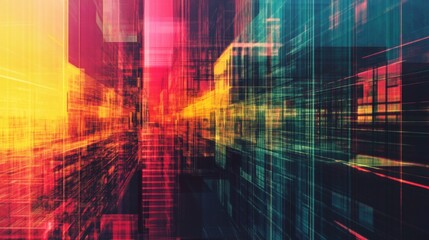 Wall Mural - colorful abstract digital visualization with geometric lines and vibrant light effects