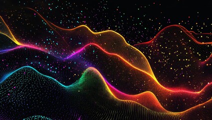 Wall Mural - Abstract Colorful Particle Waves on a Dark Background Ideal for Technology and Science Concepts Design Ideas and Applications For Graphic Use and Presentations. Perfect Background Image for Use With