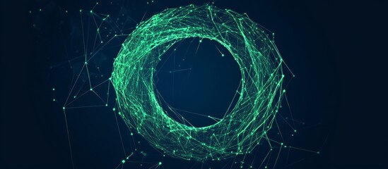 Wall Mural - Abstract Circular Particle Ring Glowing Teal Green On Dark Blue Background Ideal For Technology Concept