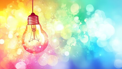 Wall Mural - A Bright Lightbulb With Colorful Sparkles On A Vibrant Bokeh Background Ideal For Creativity Concepts And Ideas For Innovation And Imagination. Perfect for a Design Project. Illustration. Graphic