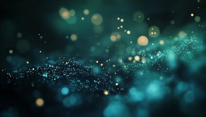 Wall Mural - Abstract Teal Blue Green Background With Glowing Particles And Bokeh Lights Ideal For Modern Designs Or Luxury Visuals And Themes With Particles And Light Effects And Backgrounds Perfect For Many
