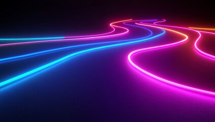 Wall Mural - Abstract Neon Light Trails on Dark Background Perfect for Futuristic Technology Concepts