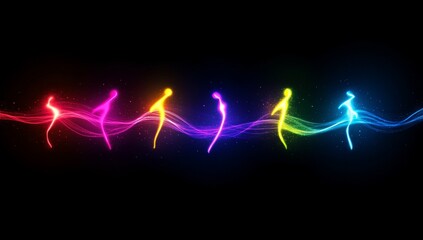 Wall Mural - Abstract Colorful Glowing Wave of Particles on Dark Background Ideal for Dynamic Motion Graphics and Technology Concepts Using Vivid Colors and Light Effects. Perfect For Visual Design and Technology