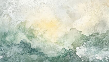 Wall Mural - Abstract Watercolor Landscape Painting In Soft Greens, Grays, And Yellows Perfect For A Serene And Tranquil Atmosphere