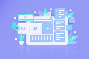 Online media player interface design, checklist background, app development