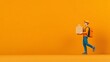 © Nguyen - Delivery Person Walking with Packages: 3D Render on Orange Background AI Generated