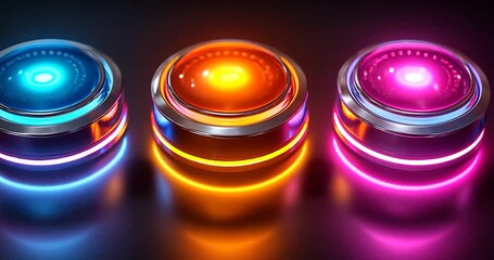 Wall Mural - Glowing Neon Buttons: Futuristic Circular Lights on Dark Background