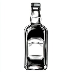 Wall Mural - A classic glass bottle with a blank label and screw cap is illustrated in a woodcut-style engraving, created using generative AI and featuring a scratch board imitation in black and white