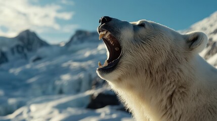 Wall Mural - a majestic bear roars into the icy expanse, snowcapped peaks rising around it. the crisp light magni