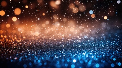 Wall Mural - Glittering bokeh lights on dark blue and orange surface