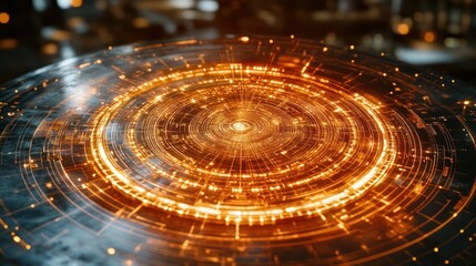 Wall Mural - glowing circular interface on dark surface