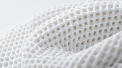 Abstract Close Up Of White Mesh Fabric With Honeycomb Structure And Wavy Texture