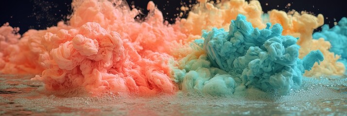 Wall Mural - an ai generated picture depicting colorful ink submerged in water, isolated on a black background, w