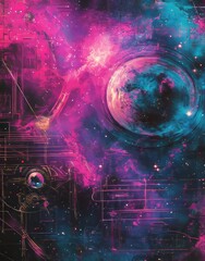 Wall Mural - vibrant purple hues of a nebula burst forth in a swirling, ethereal cosmic painting
