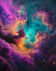 Wall Mural - a colorful cosmic backdrop featuring nebulae and stars in watercolor style