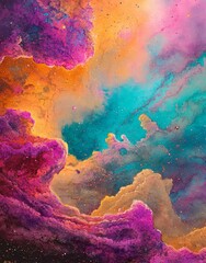 Wall Mural - colorful nebula and stars bring a cosmic watercolor painting to life