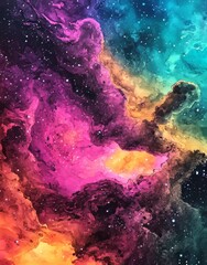 Wall Mural - a colorful watercolor painting of a nebula and twinkling stars in the universe exists