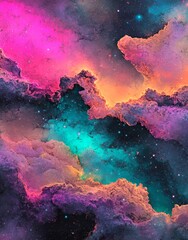 Wall Mural - the universe is filled with rotating planets and colorful nebula