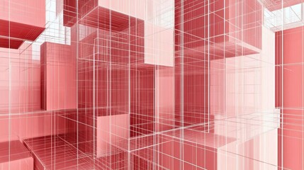 Abstract Red Cubic Structure Grid Design